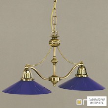 Orion LU 1410 2 Patina 364 kobalt — Потолочный подвесной светильник Artdesign Chandelier in Antique Brass finish, blue glasses, 2 lamps