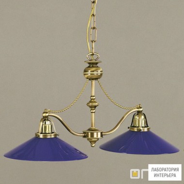 Orion LU 1410 2 Patina 364 kobalt — Потолочный подвесной светильник Artdesign Chandelier in Antique Brass finish, blue glasses, 2 lamps