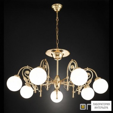 Orion LU 1716 7 MS 493 opal-sm (7xE27) — Потолочный подвесной светильник Ringstrasse chandelier, 7 lamps, shiny brass finish with opal glasses